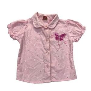 Eyelet Short Sleeve Button Down Shirt pink baby Size 12 Months